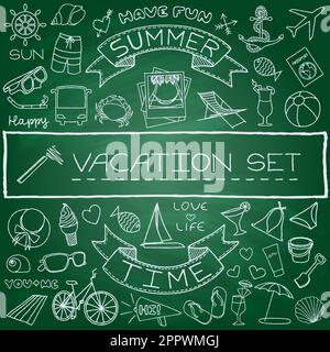 handdrawn vacation icons Stock Vector