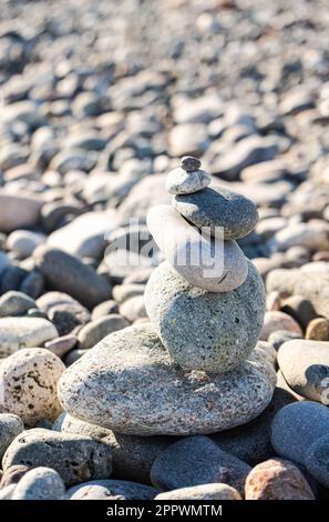 Close-up of a stack of pebbles on a beach by black sea, Adjara, Georgia Stock Photo