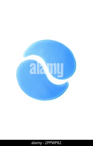 Hydrogel blue eye patches isolated on white background. Cosmetic moisturizing under eye patches or pads with collagen. Stock Photo