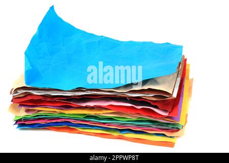 crumpled color papers isolated on the white background Stock Photo