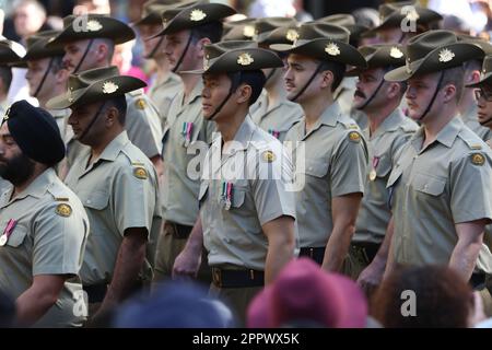 Sydney, Australia. 25th April 2023. The annual ANZAC Day parade along Elizabeth Street in the Sydney city centre. Credit: Richard Milnes/Alamy Live News Stock Photo