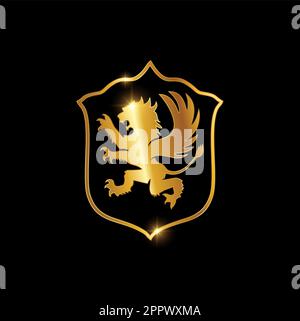 Golden Lion winged Logo sign Stock Vector