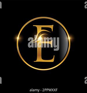 Golden Cursive Luxury Monogram Logo Initial Letter E Stock Vector