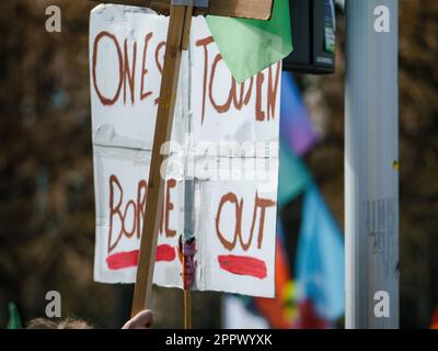 Strasborg, France - Mar 29, 2023: Borne out placard - People protesting in Strasbourg - France experiences weeks of protests and strike actions relate Stock Photo