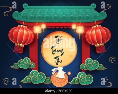 Gradient Mid Autumn Festival Blue Banner Background Stock Vector