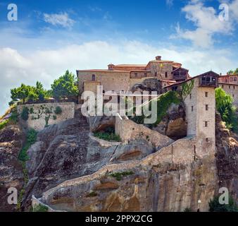 Summer Meteora - important rocky Christianity religious monasteries complex in Greece Stock Photo