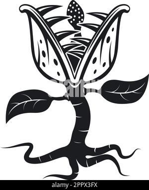 black carnivorous plant vector illustration concept element design Stock Vector