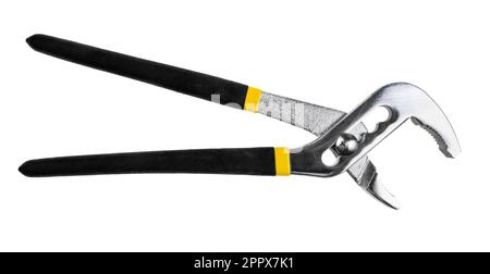 open adjustable pipe wrench isolated on white background Stock Photo
