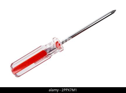 cross-head screwdriver with red and transparent handle isolated on white background Stock Photo
