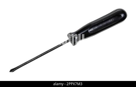 old black cross screwdriver with plastic handle isolated on white background Stock Photo