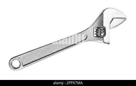 silver steel adjustable wrench isolated on white background Stock Photo