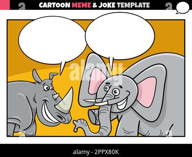 cartoon meme template with rhinoceros and elephant Stock Vector