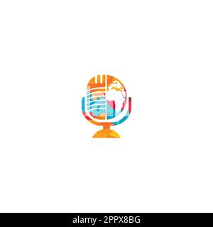 Global podcast logo design. Broadcast entertainment business logo template vector illustration. Stock Vector