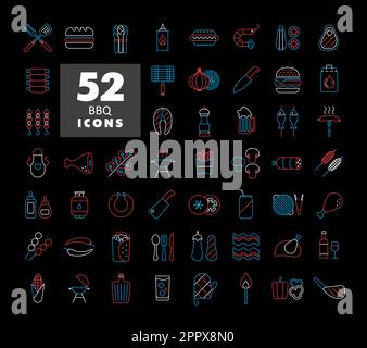 BBQ icon set in black and white color. simple flat vector Stock Vector ...