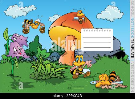 Cute Honey Bees on a School Notebook Stock Vector