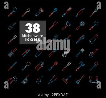 Kitchenware and kitchen appliances vector icon set Stock Vector