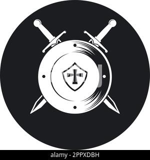 black war shield and sword vector icon element concept design Stock Vector