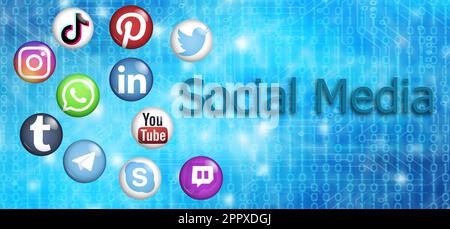 social media logos banner Stock Photo