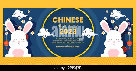 Happy Chinese New Year Cover Template Hand Drawn Cartoon Flat Illustration Stock Vector
