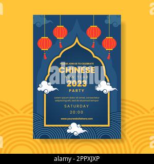 Happy Chinese New Year Invitation Template Hand Drawn Cartoon Flat Illustration Stock Vector