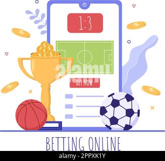 Online Betting Sports Game with Gold Coins and Live Bet Application Service Sport Broadcast in Hand Drawn Cartoon Flat Illustration Stock Vector