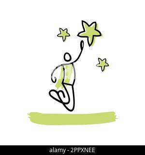 Stickman Stick Figure Reaching The Success Star Stock Vector