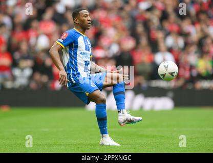 London, UK. 23rd Apr, 2023. 23 Apr 2023 - Brighton and Hove Albion v Manchester United - Emirates FA Cup - Semi Final - Wembley Stadium.                                                                   Brighton's Pervis Estupinan during the FA Cup semi-final.           Picture Credit: Mark Pain / Alamy Live News Stock Photo