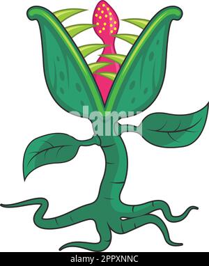 Carnivorous plant. Cartoon monster plants with teeth and tongue, toxic ...
