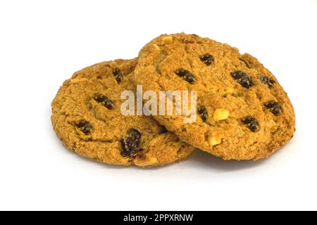 Cookie with chocolate chips and hazelnut isolated on white background high quality details Stock Photo