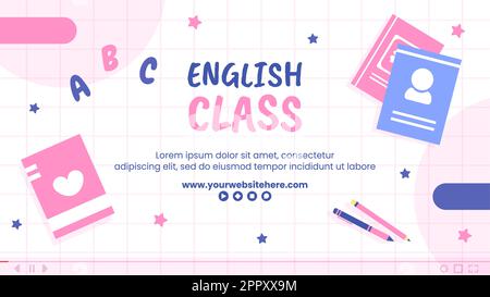 English Class Video Thumbnail Template Hand Drawn Cartoon Flat Illustration Stock Vector