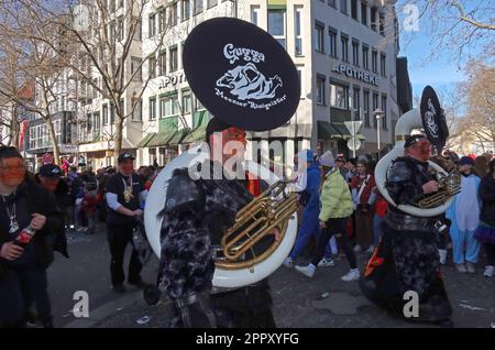 Gugga Meenzer Rhoigeister band - Fastnacht carnival 2023, Mainz city centre, Rhineland-Palatinate, Germany Stock Photo