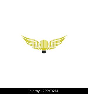 Abstract elegant bulb wings logo icon vector design. Universal creative idea negative space symbol. Smart education delivery vector sign. Stock Vector