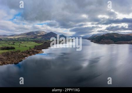 aerial view looking south east of Bassenthwaite and Skiddaw in the Lake District Stock Photo