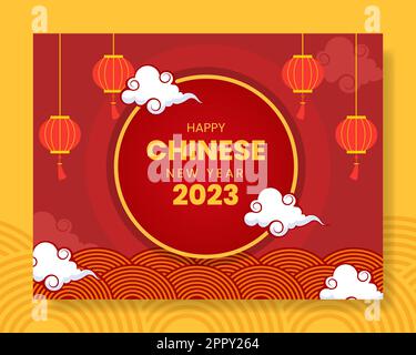 Happy Chinese New Year Photocall Template Hand Drawn Cartoon Flat Illustration Stock Vector