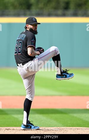 PHILADELPHIA, PA - APRIL 10: Miami Marlins starting pitcher Devin Smeltzer  (38) looks on during the game between the Miami Marlins and the  Philadelphia Phillies on April 10, 2023 at Citizens Bank