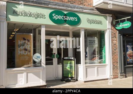 Shop front of Specsavers opticians and audiologists, England, UK Stock Photo