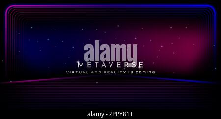 frame stage metaverse backgrounds with spotlights for signs corporate, advertisement business, social media post, billboard agency advertising, ads campaign, motion video, landing page, website header Stock Vector