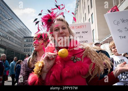 London, UK. 22 April, 2023. Extinction Rebellion co-founder Gail Bradbrook (with lemon) on day two of  'The Big One' climate protests. The protests in Stock Photo