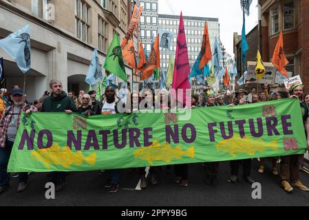 London, UK. 22 April, 2023. Day 2 of four days of climate protests called by Extinction Rebellion and supported by more than 200 organisations, includ Stock Photo