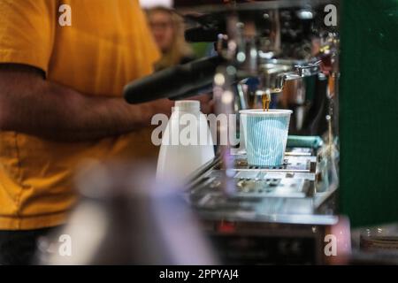 Espresso extraction Coffee machine Stock Photo