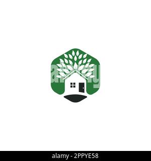 Tree House illustrative logo for Environmental care related business.  Eco House vector design template. Stock Vector