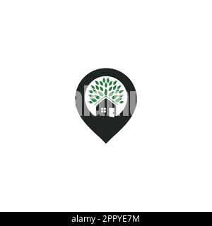 Tree House Pointer Vector Logo Design. Stock Vector