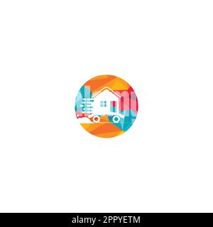 House moving company logo design. Home logo with moving symbols. Stock Vector