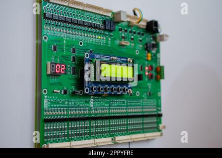 Printed circuit board - pcb for elevator with display module at lift exhibition Stock Photo