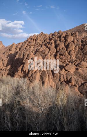 Rock formations known as monkey fingers in the Dades Valley. Stock Photo