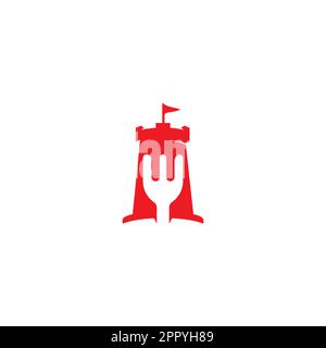 Fort and food sign combination logo concept. Restaurant and cafe logo concept design template. Stock Vector
