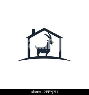 Goat home Logo Template vector design. A beard goat logo concept. Stock Vector