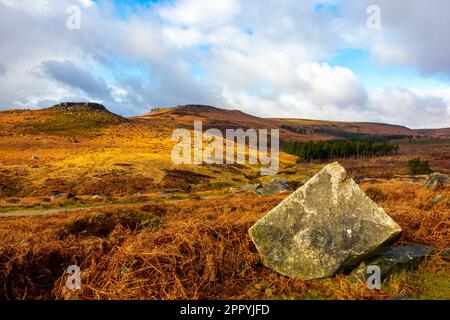 View looking up at Carl Wark an Iron Age hill fort in the Peak District National Park Derbyshire England UK Stock Photo