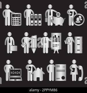 Silver business activity matchstick men vector Stock Vector