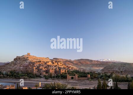 View of the kasbah of Aït Benhaddou at sunrise. Stock Photo